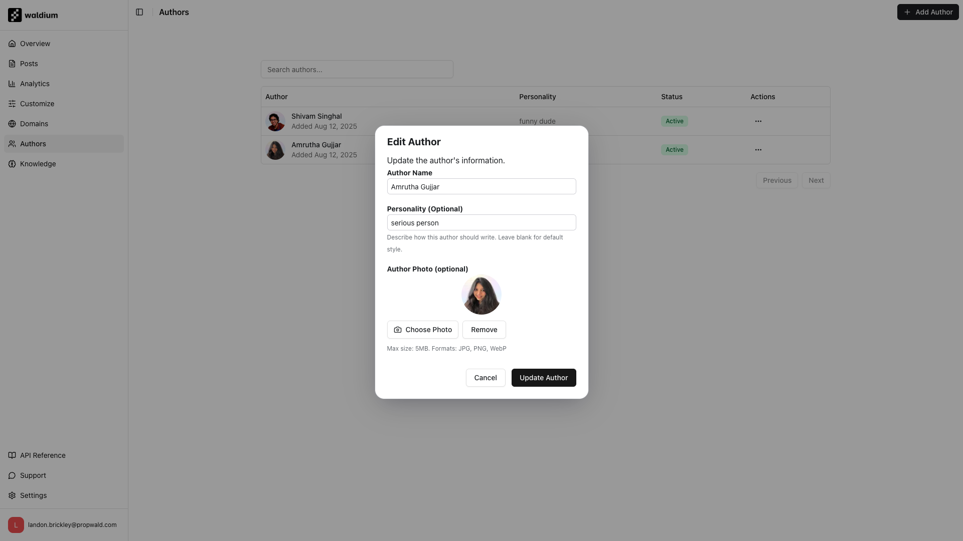 Screenshot of the content generation modal showing style, tone, and length options