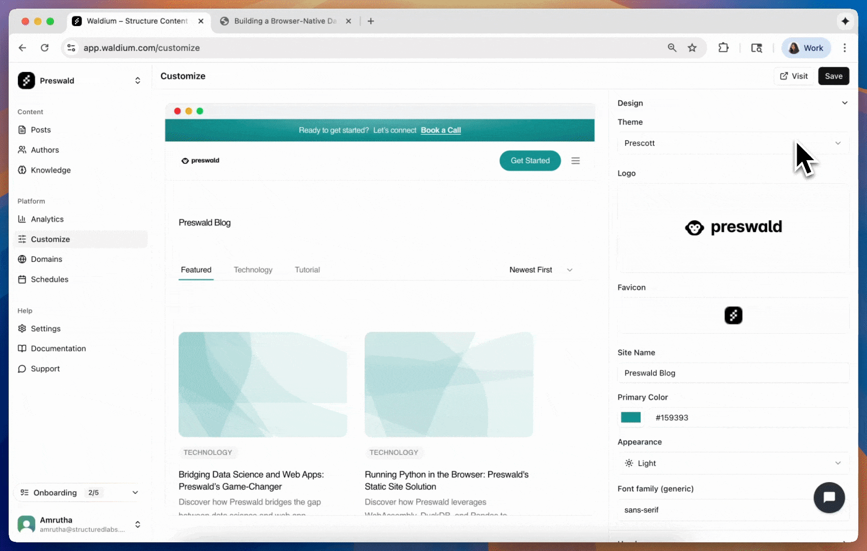Screenshot of the content generation modal showing style, tone, and length options