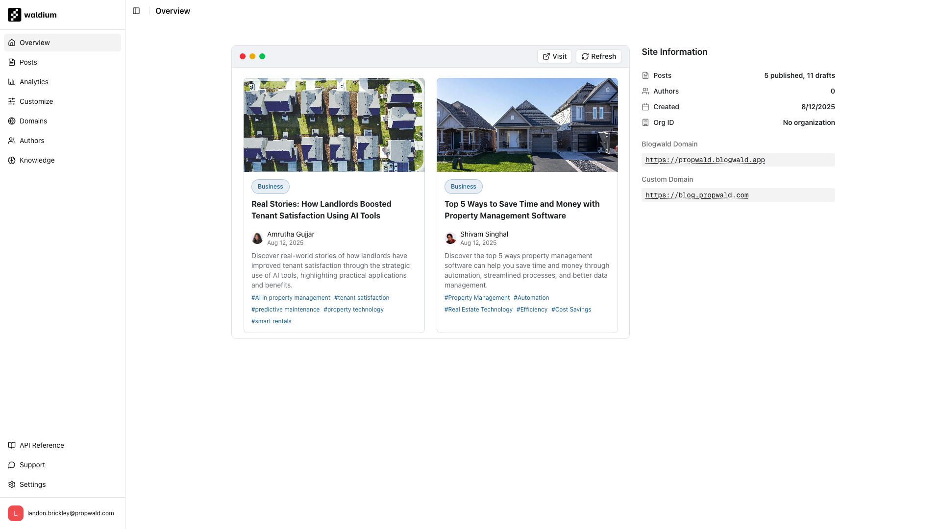 Screenshot of the overview page